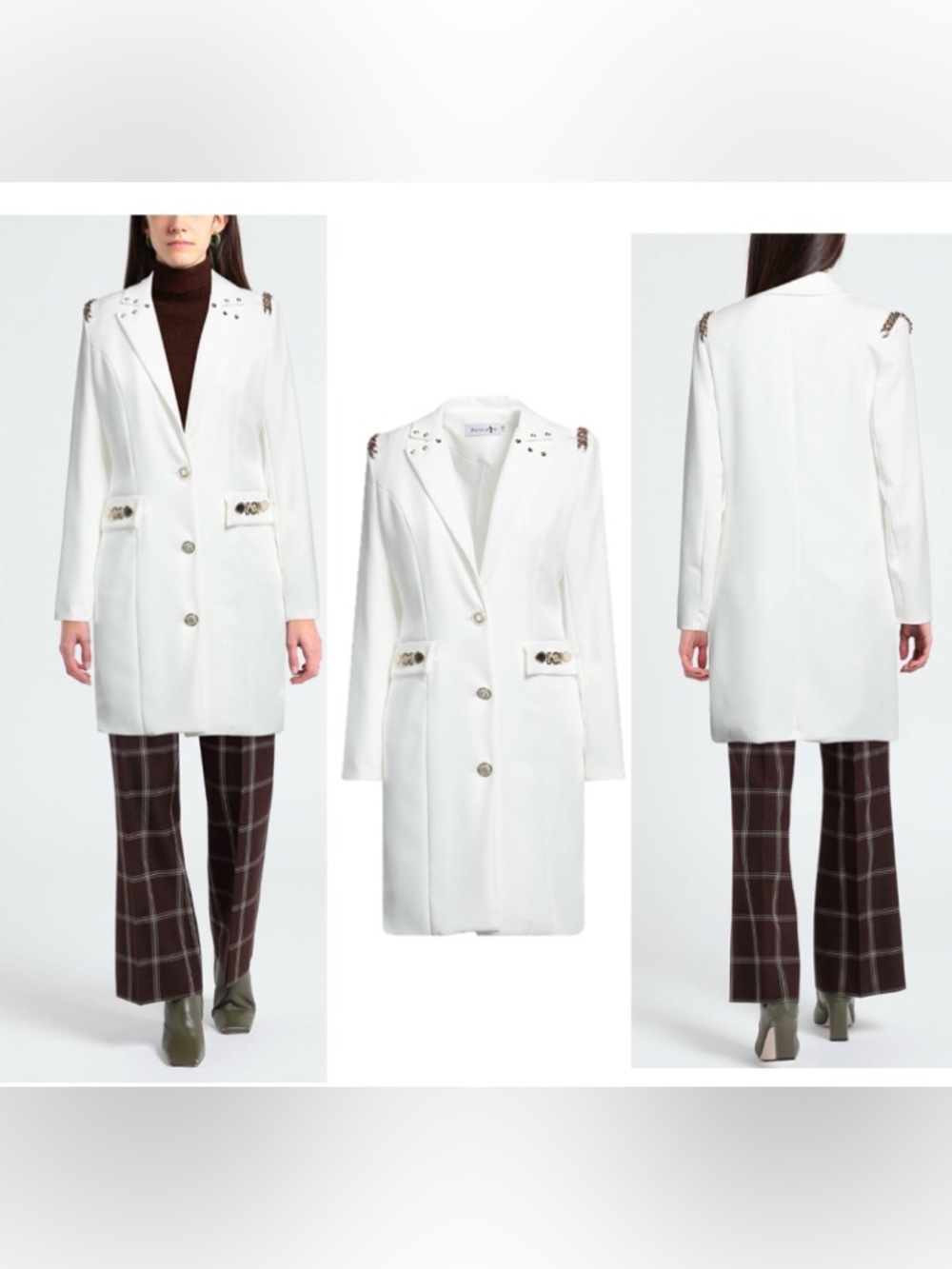 Marci by Gil Santucci white military style tailored  blazer coat chain stud M